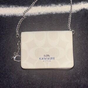Coach White Wristlet with Silver Chain